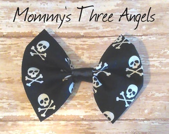 Skull and Crossbones Pirate Fabric Hair Bow MADE TO ORDER