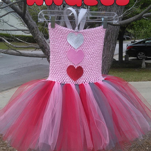 Lovely Hearts Tutu Dress/ Pink, Red, and Silver Hearts Tutu Dress MADE TO ORDER