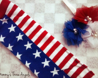 Red, White, and Blue Headband and Legwarmer Set READY TO SHIP