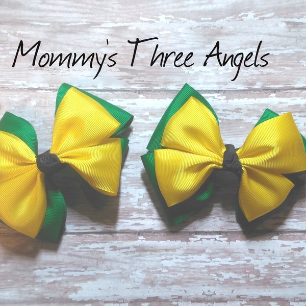 Jamaica Flag Inspired Pigtail Hair Bow Sets/ Green Black and Yellow Themed Mini Pigtail Bows MADE TO ORDER