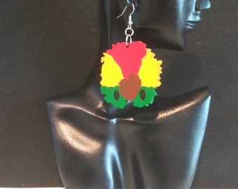 Red Yellow Green "Rasta Brown" Afro Lady/ Rasta Colors Inspired Earrings MADE TO ORDER