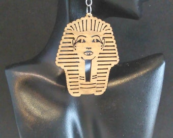 Woodstained King Tut Earrings/Egyptian Pharoah Earrings/Cutout Ancient Egyptian King MADE TO ORDER