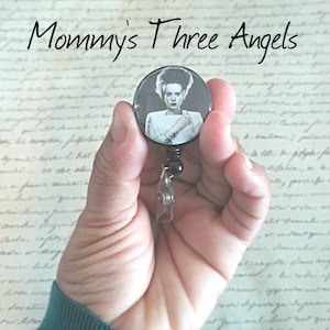 Classic Monster Bride Retractable Badge Reel/Frankenstein Monster Bride Name Badge Holder MADE TO ORDER