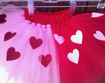 Pink and Red Two Tone Valentine's Day Running Tutu/Red Pink Adult Running Tutu/Glitter Heart Teen Tutu MADE TO ORDER