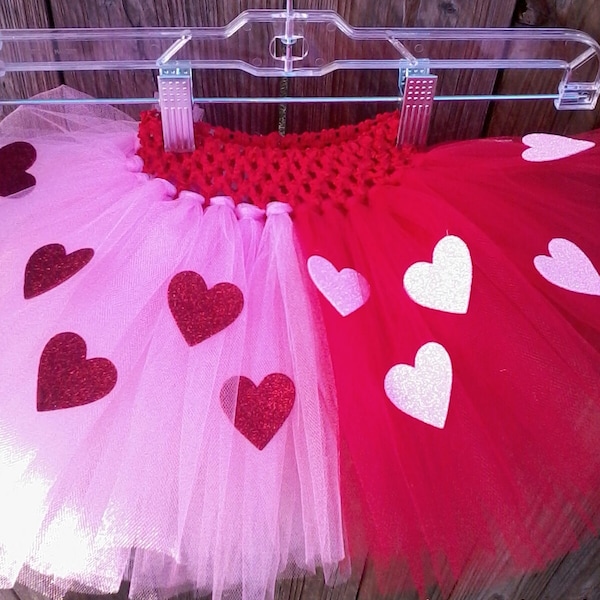Pink and Red Two Tone Valentine's Day Running Tutu/Red Pink Adult Running Tutu/Glitter Heart Teen Tutu MADE TO ORDER