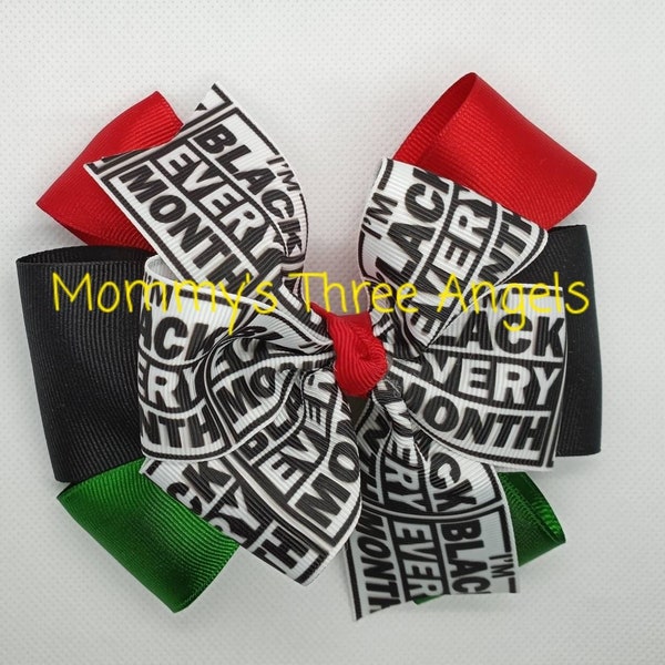 Black Every Month Double Stacked Hair Bow/ Red Black and Green Black Pride Hair Accessory MADE TO ORDER