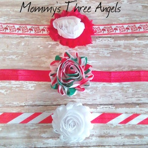 Christmas Themed Shabby Flower Elastic Headbands/Red & White Shabby Flowers Gift Set of 3/Limited Edition MADE TO ORDER image 2