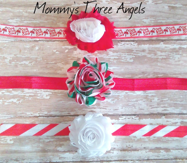 Christmas Themed Shabby Flower Elastic Headbands/Red & White Shabby Flowers Gift Set of 3/Limited Edition MADE TO ORDER image 2