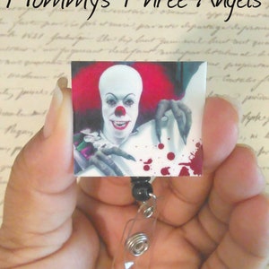 Classic Horror Clown Retractable Badge Reel/Scary Movie Clown Name Badge Holder MADE TO ORDER