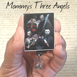Bad Boys of Horror Retractable Badge Reel/Scary Movie Icons Name Badge Holder MADE TO ORDER