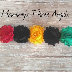 Deluxe Rasta Colors Shabby Flower Elastic Headband/Red Black Yellow and Green Shabby Flower Tie Back Hair Crown MADE TO ORDER