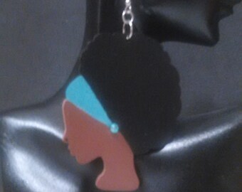 Afro Lady "Relaxing"/ Big Afro Earrings MADE TO ORDER