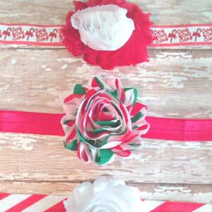 Christmas Themed Shabby Flower Elastic Headbands/Red & White Shabby Flowers Gift Set of 3/Limited Edition MADE TO ORDER image 1