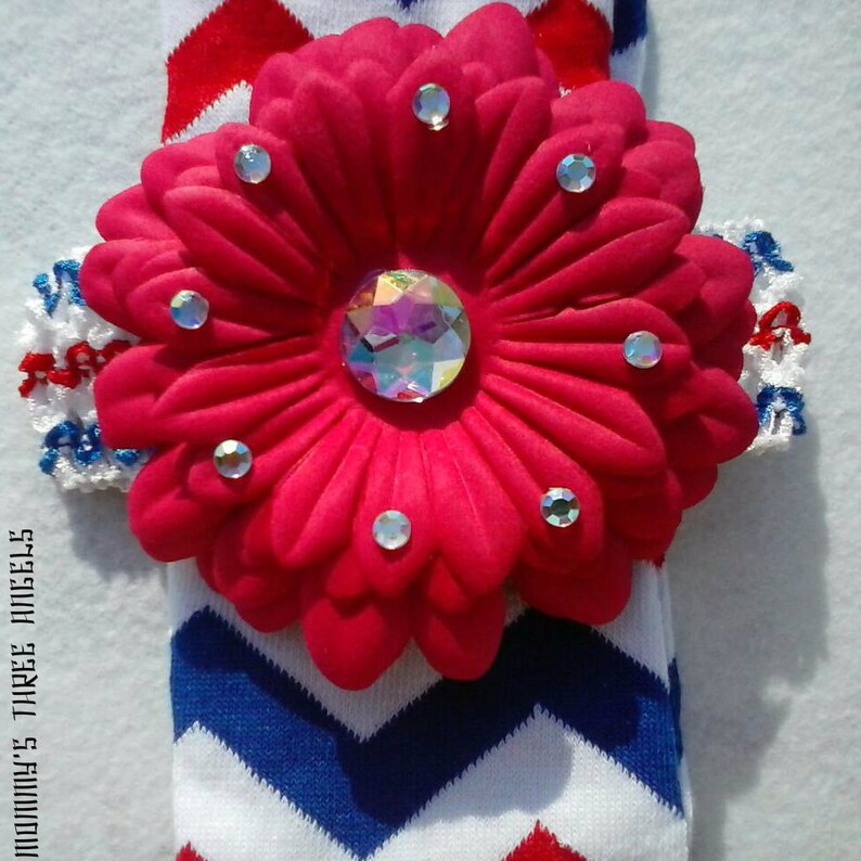 Red Flower Headband and Patriotic Chevron Legwarmer Set (3 Piece Set ...