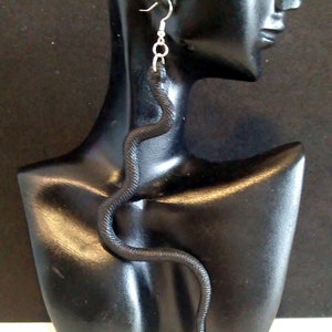 Long Black Snake Earrings/ Black Asp Halloween Earrings/Creepy Curvy Snake Earrings READY TO SHIP
