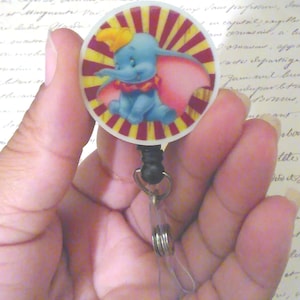 Cute Circus Elephant Retractable Badge Reel/Little Flying Elephant Name Badge Holder MADE TO ORDER