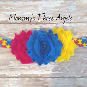Autism Awareness Shabby Flower Elastic Headband/Puzzle Piece Elastic Headband MADE TO ORDER