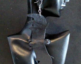 Large Black Bat Earrings/ Black Bat Halloween Earrings/Creepy Bat Earrings READY TO SHIP