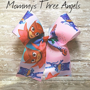 Pajama Superhero Inspired Hair Bow/ Owl Gecko and Cat Cartoon Character Cheer Bow MADE TO ORDER