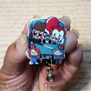 Horror Movie Bad Boys Carpool Retractable Badge Reel/Scary Movie Icons Name Badge Holder MADE TO ORDER