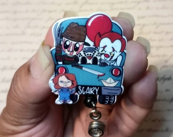 Horror Movie Bad Boys Carpool Retractable Badge Reel/Scary Movie Icons Name Badge Holder MADE TO ORDER