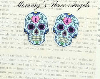 Sugar Skull Dangle Earrings/Sugar Skull Resin Earrings/Day of the Dead Skeleton Earrings/ El Dia de los Muertos Jewelry READY TO SHIP