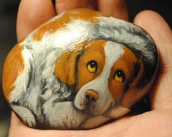 Hand Painted~ROCK~Brittany Spaniel~Dog~Original Painting~Whimsical~Stone~ART
