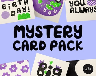 Mystery Card Pack - Set of 6 Greeting Cards - Lucky Dip Surprise Gift - Blind Box - Discounted Stationery Bundle - Mystery Variety Box