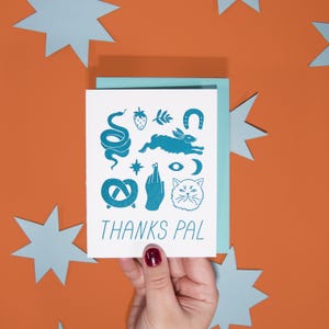 Thanks Pal Card - A2 Letterpress Printed Blank Notecard - Handlettered Thank You Greeting Card - Handdrawn Magical Woodland Stationery