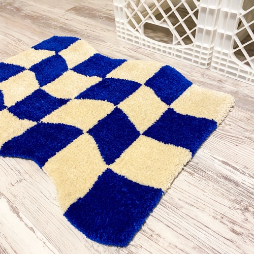 Wavy Checkered Flag Floor Rug Checkerboard Handmade Tufted Etsy