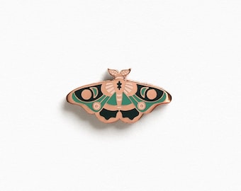 Moth Hard Enamel Pin - Rose Gold Lapel Pin - Cute Butterfly Badge - Modern Minimal Brooch - Cloisonné pin - Crescent Moon Phases - Lunar