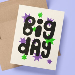 Big Day Risograph Card - A2 Birthday Card - Handlettered Riso Printed Greeting Card - Happy Birthday Stationery - Bubble Congrats Blank Card