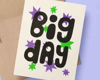 Big Day Card - A2 Risograph Birthday Card - Handlettered Riso Printed Greeting Card - Happy Birthday Stationery - Bubble Congrats Blank Card