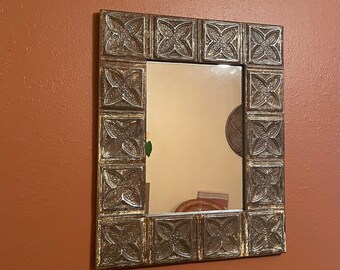 Vintage tin mirror , original rustic paint, ceiling tin mirror, 100 year old Antique ceiling tin, , 23 x 30