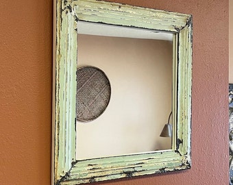 Rustic bathroom mirror, 100 year old Antique ceiling tin,  23 1/4"x231/4", original paint