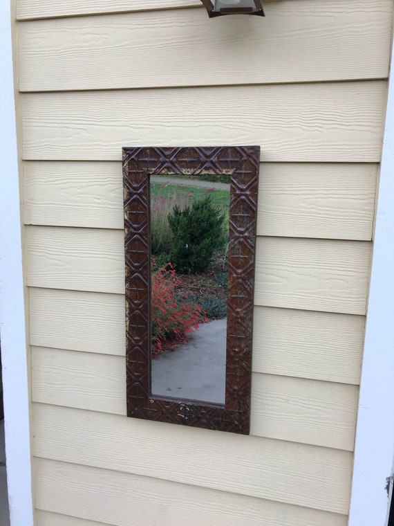 Bathroom Bedroom Mirror Rusty Architectural Salvage Rustic Shabby Tin Ceiling Tile Mirror Farmhouse Decor 10th Anniversary