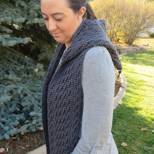 Hooded scarf crochet pattern, scoodie, scarf with hood, crochet scarf, cabled scarf pattern, long scarf, fashion winter scarf