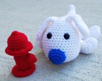 Fuzz the Dog CROCHET PATTERN with his Fire Hydrant, printable .pdf