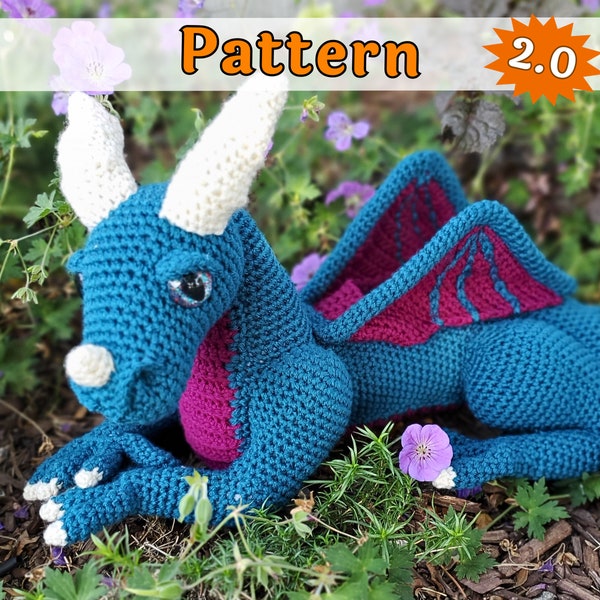 Dragon Crochet Pattern, Large Amigurumi, Vincent the Dragon, printable PDF