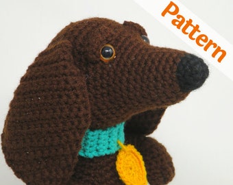 Dachshund Doxie amigurumi crochet pattern, Schnitzel, printable pdf, begging dog
