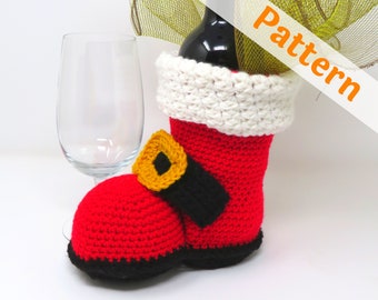 Ho Ho Merlot Bottle Boot Crochet Pattern, printable pdf