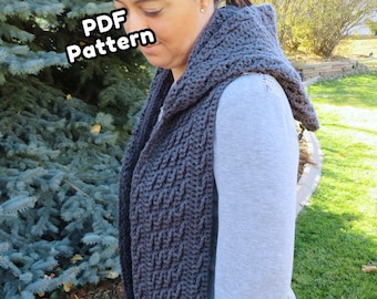Cabled Hooded Scarf Crochet Pattern: Long Scoodie (PDF Pattern)