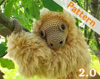 Large Sloth amigurumi crochet pattern 2.0, Amelia, printable pdf