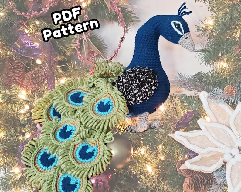 Patrón de ganchillo realista de pavo real, estilo majestuoso/amigurumi en PDF imagen 1