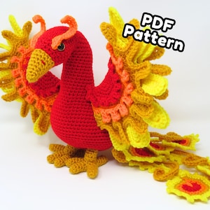 Phoenix Amigurumi Crochet Pattern, Wings Open, printable pdf