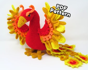 Phoenix Amigurumi Crochet Pattern, Wings Open, printable pdf