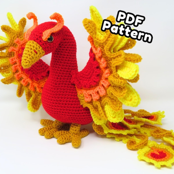 Phoenix Amigurumi Crochet Pattern, Wings Open, printable pdf