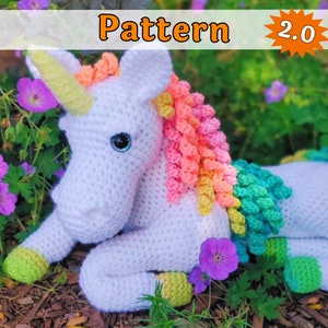 Unicorn Amigurumi Crochet pattern, laying horse plush PDF