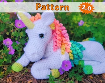 Unicorn Amigurumi Crochet pattern, laying horse plush PDF
