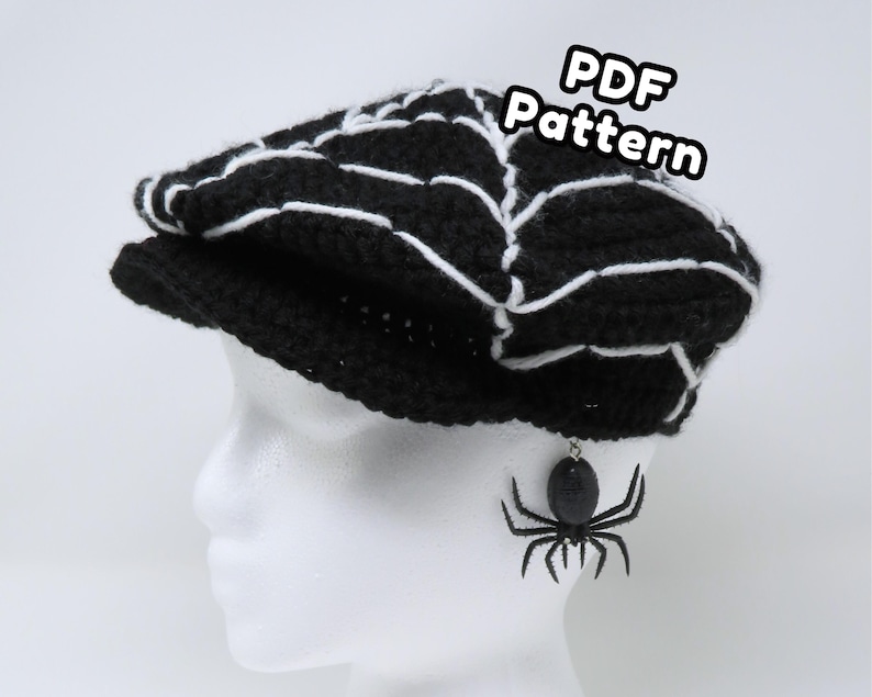 Crochet Spider Web Newsboy Hat Pattern: Halloween Cap (PDF Pattern) image 1